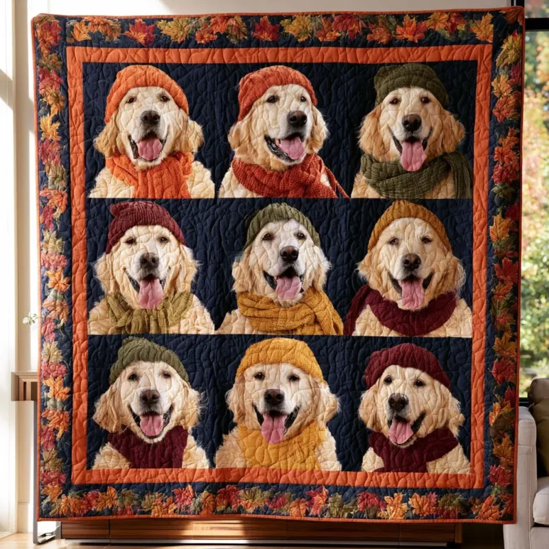 Autumn Golden Retriever Collection Bamboo Quilt Blanket