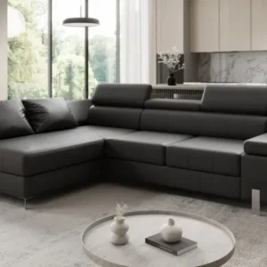 Designer Ecksofa Calista mit Schlaffunktion und Stauraum in Echtleder