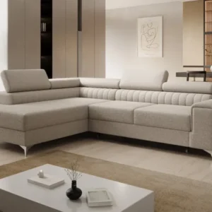 Designer Ecksofa Aurea mit Schlaf- und Klappfunktion in Bouclé