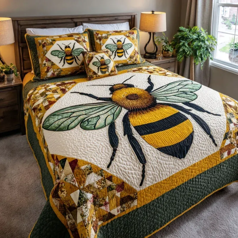 Busy Bees Bamboo Quilt Bedding Set