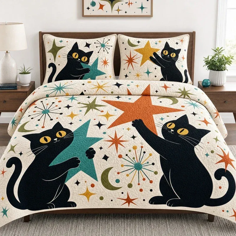 Celestial Playful Paws Bamboo Quilt Bedding Set