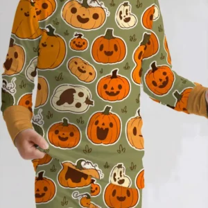 Cute Jack O Lantern Pumpkin Patch Bamboo Two Piece Long Sleeve Pajama Set