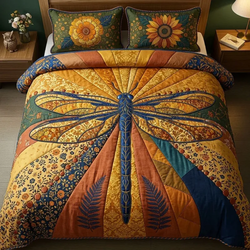 Dragonfly Aura Bamboo Quilt Bedding Set