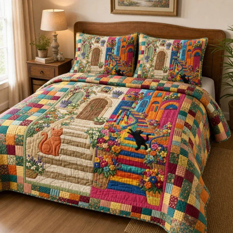 Dual Stairway Paws Bamboo Quilt Bedding Set