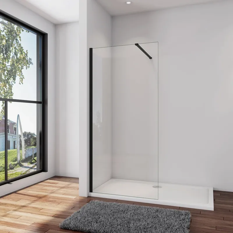 Walk In Duschwand Dusche 40 x H.200 cm 8mm NANO Glas Schwarz Stabistange 140 cm Duschhaus