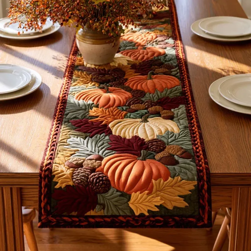 Fall Golden Leaves Quilt Table Runner