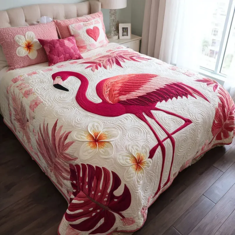 Flamingo Charm Bamboo Quilt Bedding Set