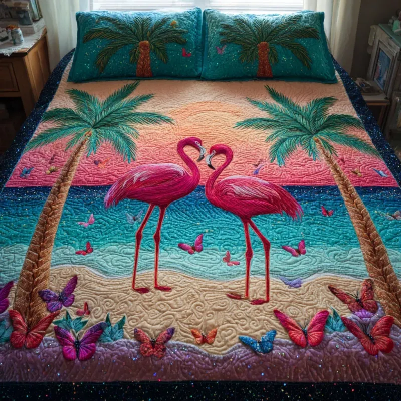 Flamingo Lagoon Bamboo Quilt Bedding Set