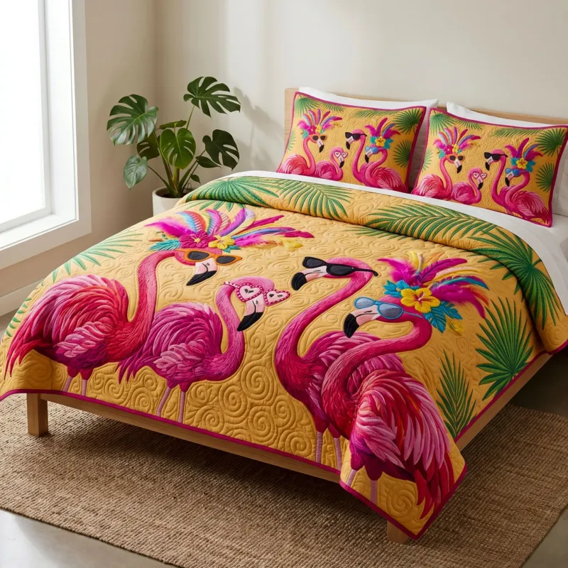 Flamingo Sunset Bamboo Quilt Bedding Set