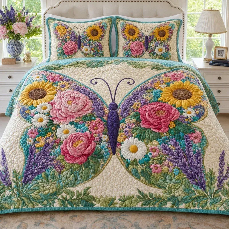 Garden Butterfly Bamboo Quilt Bedding Set