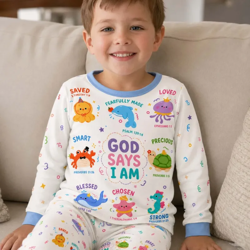 God Says I Am Ocean Friends Bamboo Two Piece Long Sleeve Pajama Set