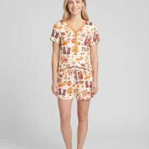 Fall Tis the Season Bamboo Women Short Sleeve Short Pajama Set