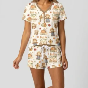 Fall For Jesus Bamboo Women Short Sleeve Short Pajama Set