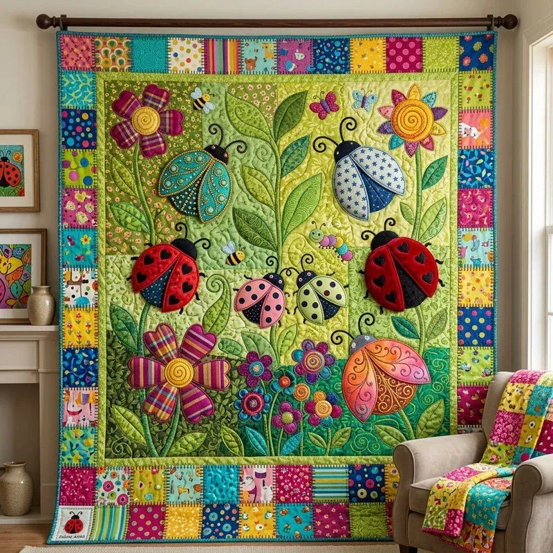 Ladybug Garden Bamboo Quilt Blanket