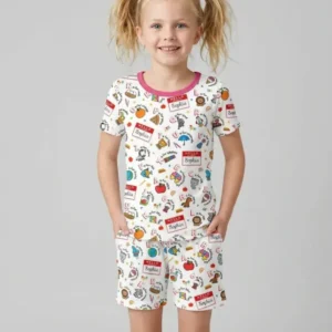 Custom Name Hello School ABCs Bamboo Two Piece Short Sleeve Shorts Pajama Set