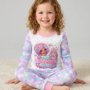 Black Mermaid The Birthday Girl Bamboo Two Piece Long Sleeve Pajama Set