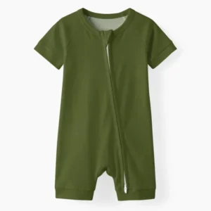 Dark Olive Green Bamboo Shorty Zippered Romper