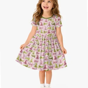 Pink Witch Hat Halloween Bamboo Twirl Dress