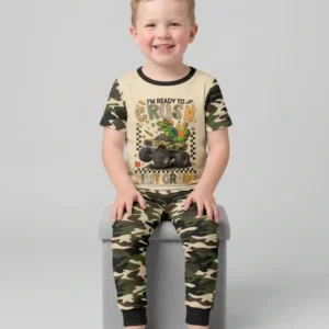Back To School Monster Truck Dino Bamboo Two Piece Short Sleeve Pajama Set