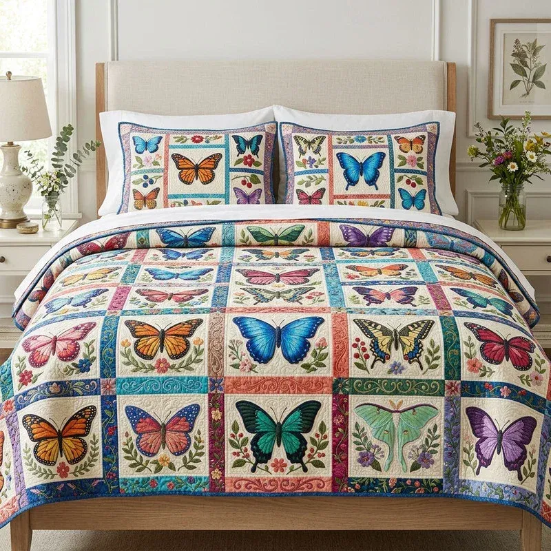 Natural Butterfly Collection Bamboo Quilt Bedding Set