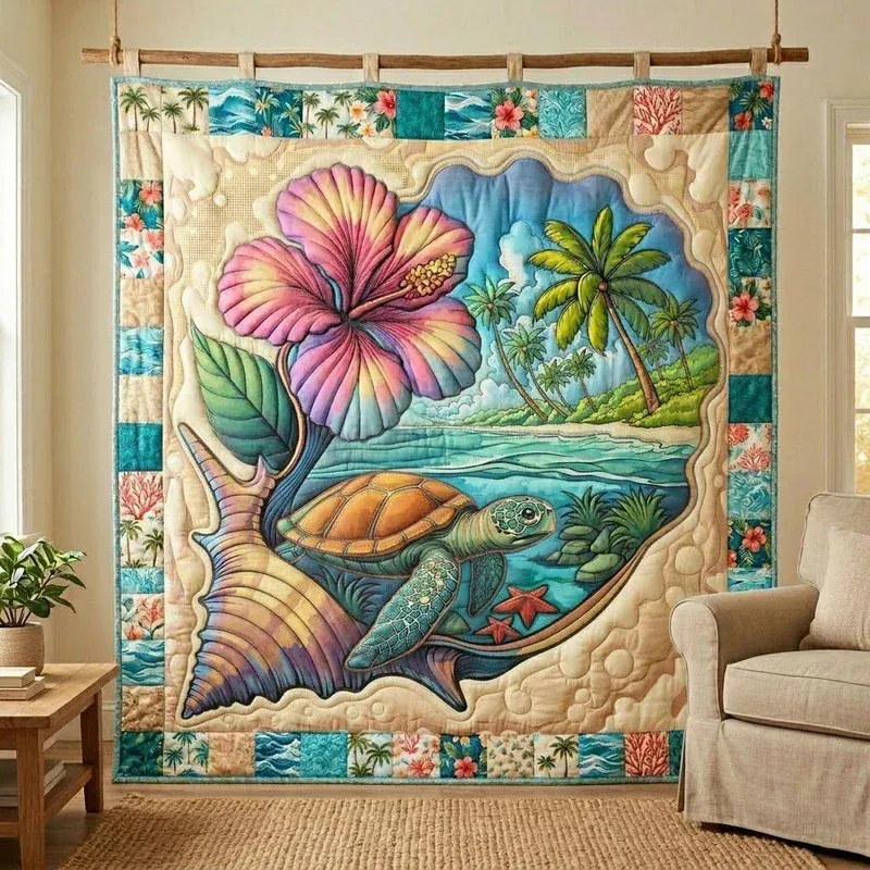 Ocean Conch Bamboo Quilt Blanket