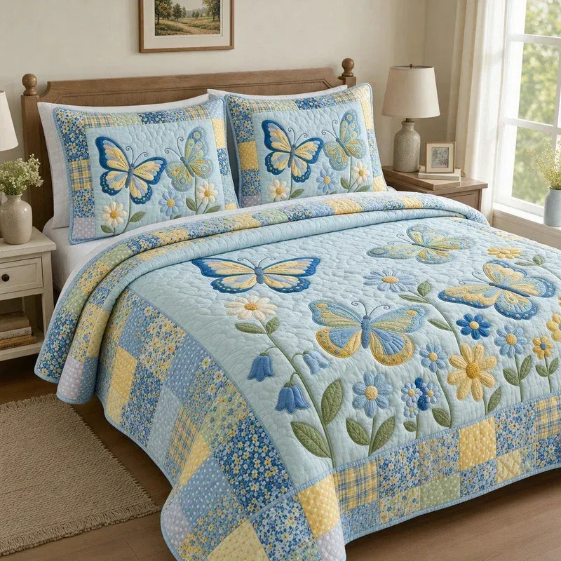 Pastel Flutter Sky Bamboo Quilt Bedding Set