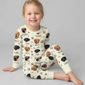 Custom Photo With Paw For Dog Lovers Bamboo Two Piece Long Sleeve Pajama Set