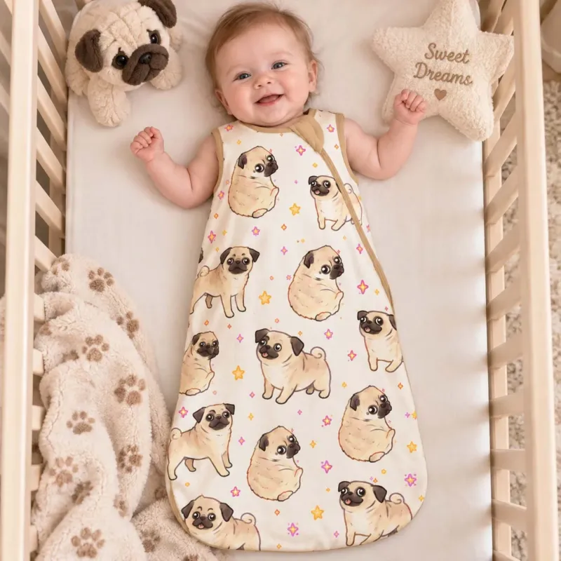Playful Pug Stars Bamboo Sleep Bag