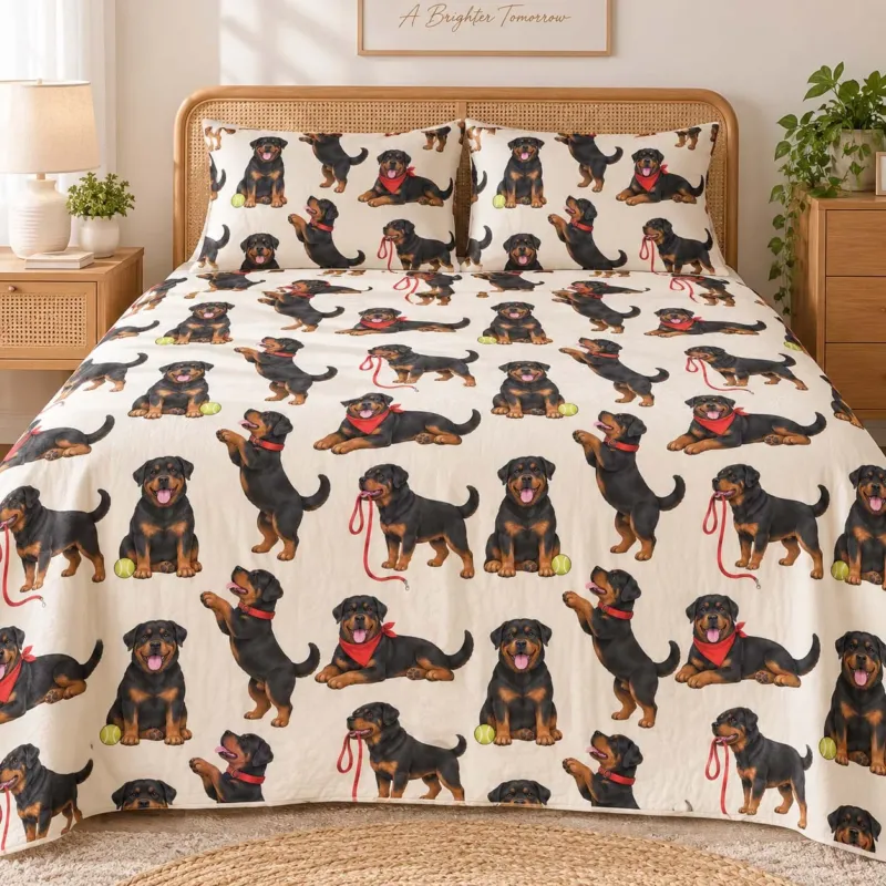 Playful Rottweiler Puppies Bamboo Bedding Set