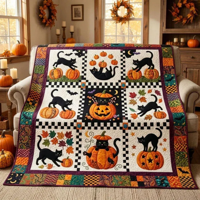 Pumpkin Patch Midnight Bamboo Quilt Blanket
