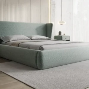 Designer Polsterbett Rosalie in Strukturstoff mit Stauraum