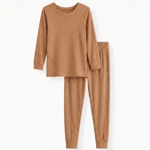 Caramel Ribbed Bamboo Two Piece Long Sleeve Pajama Set
