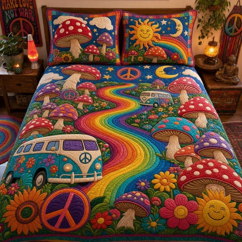 Rolling Retro Bamboo Quilt Bedding Set