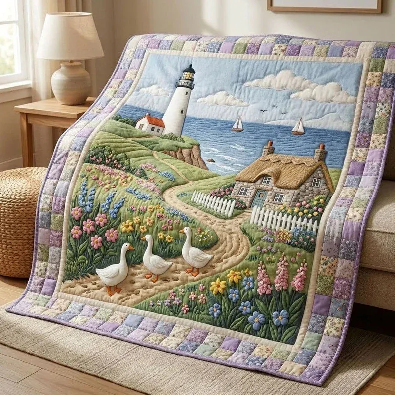 Seaside Cottage Geese Bamboo Quilt Blanket