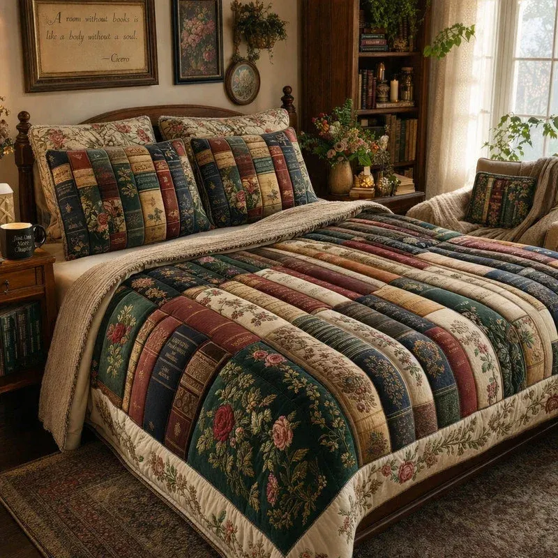 Stacked Spine Shelf Bamboo Quilt Bedding Set