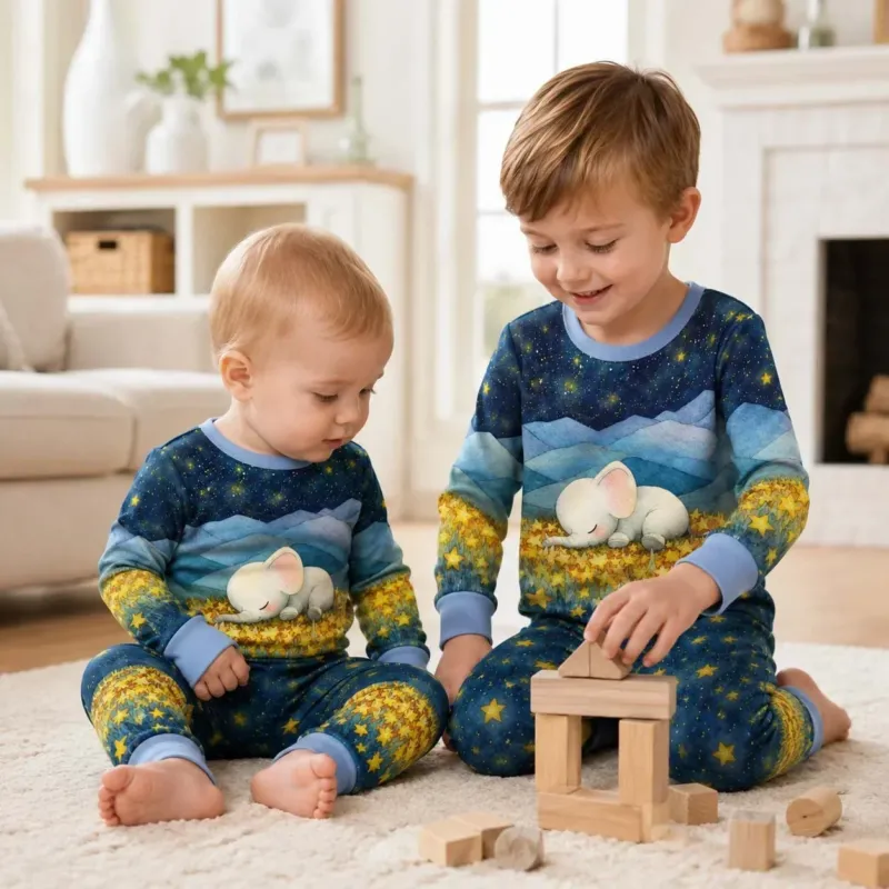 Starry Elephant Dreams Bamboo Two Piece Long Sleeve Pajama Set