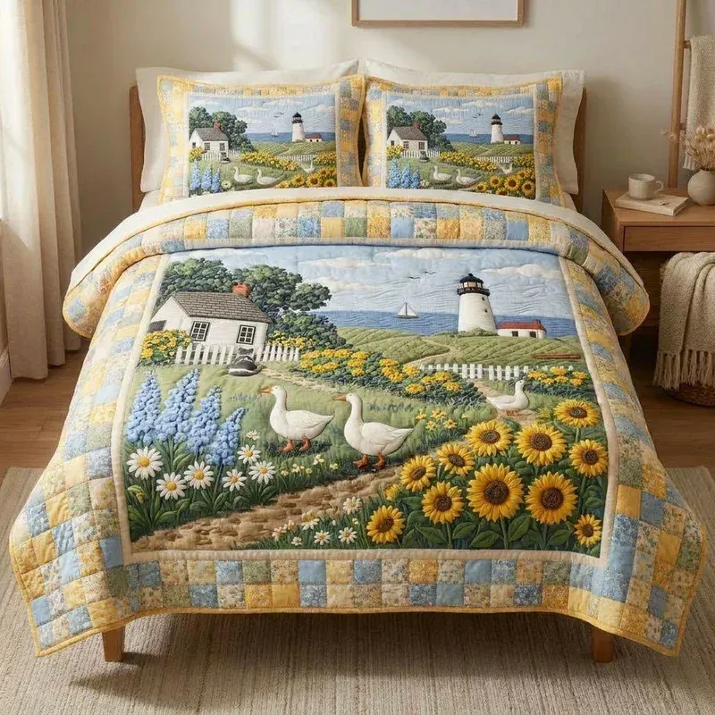 Sunflower Lighthouse Meadow Bamboo Quilt Bedding Set
