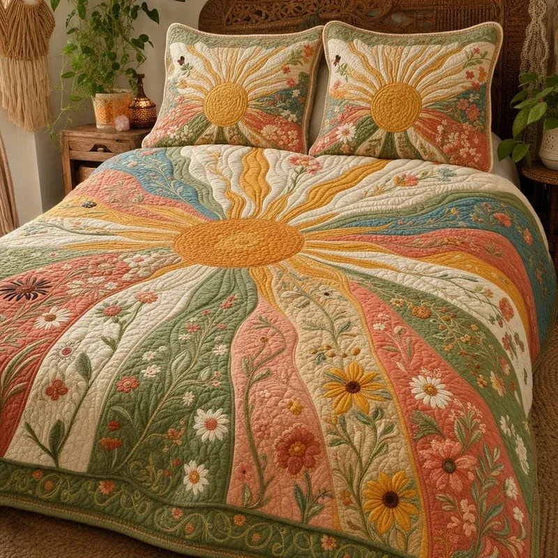 Sunny Botanical Bamboo Quilt Bedding Set