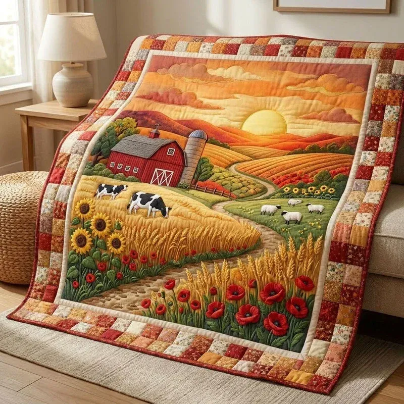 Sunset Farmhouse Sunflower Bamboo Quilt Blanket