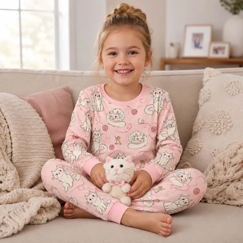 Sweet Yarn Kittens Bamboo Two Piece Long Sleeve Pajama Set