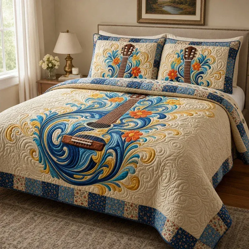 Swirl Wave Guitar Bamboo Quilt Bedding Set
