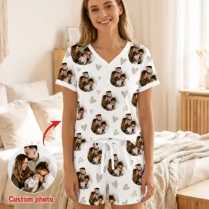 Custom Face All Over Print Bamboo Women Short Sleeve Short Pajama Set