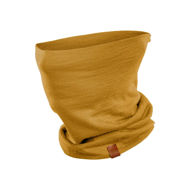 A detailed close-up product shot of the Menique Unisex Spicy Yellow Neck Gaiter, highlighting its vibrant yellow color and soft, breathable fabric. The gaiter's seamless design and stretchy material are emphasized, showing how it can comfortably fit various head and neck sizes.