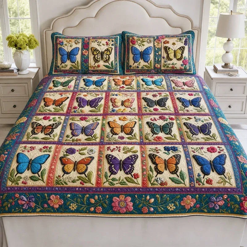 Vibrant Flora Flutter Bamboo Quilt Bedding Set