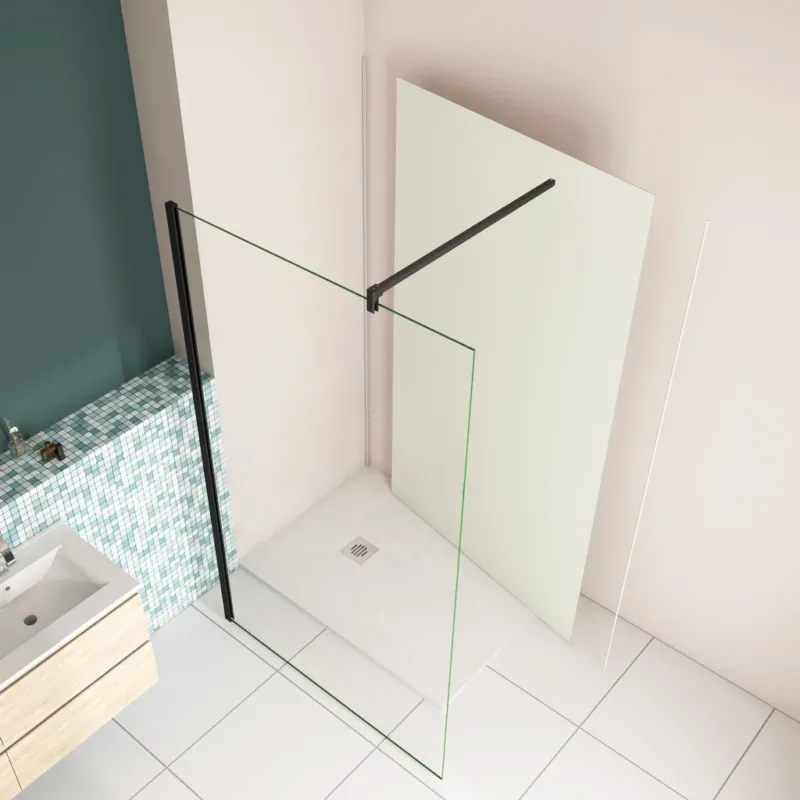40 x H.200cm Glaswand Dusche 10mm NANO Glas mit B.120 x H.210cm Alu-verbundplatte Mattweiß Bad