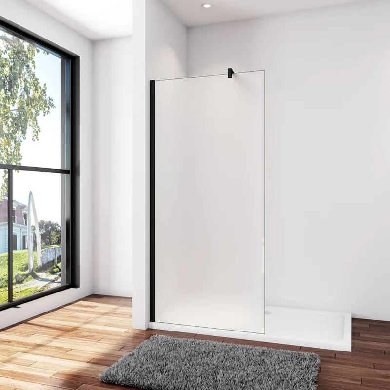 Walk In Duschwand Dusche 110 x H.200 cm 10mm Glas mit Glasschutzfolie Schwarz Stabistange 140 cm Duschhaus