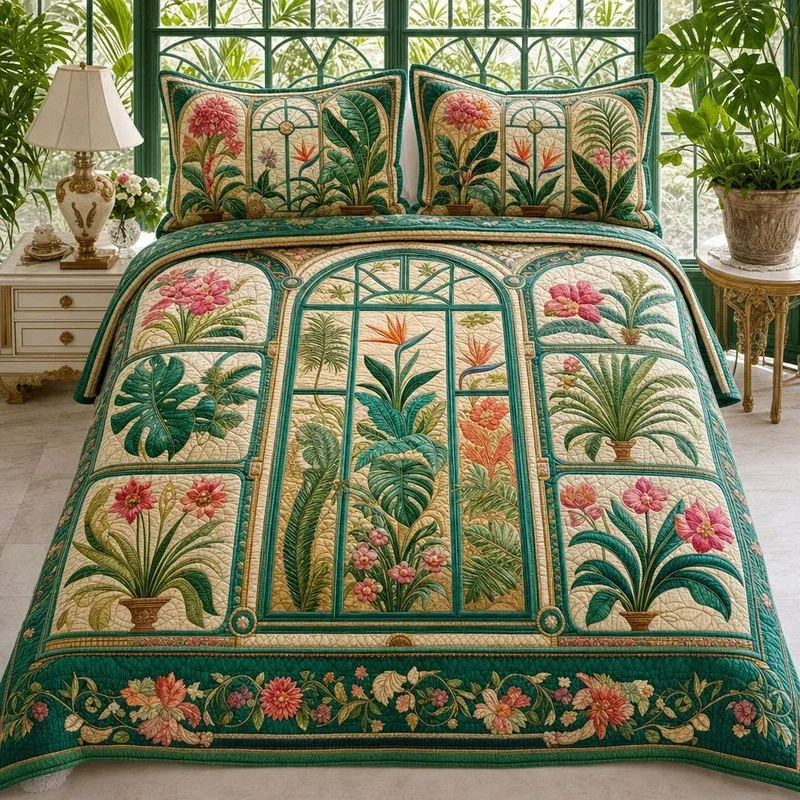 Window Greenhouse Bamboo Quilt Bedding Set