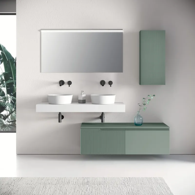 Composizione doppio lavabo 7 pezzi ZIP bianco / salvia