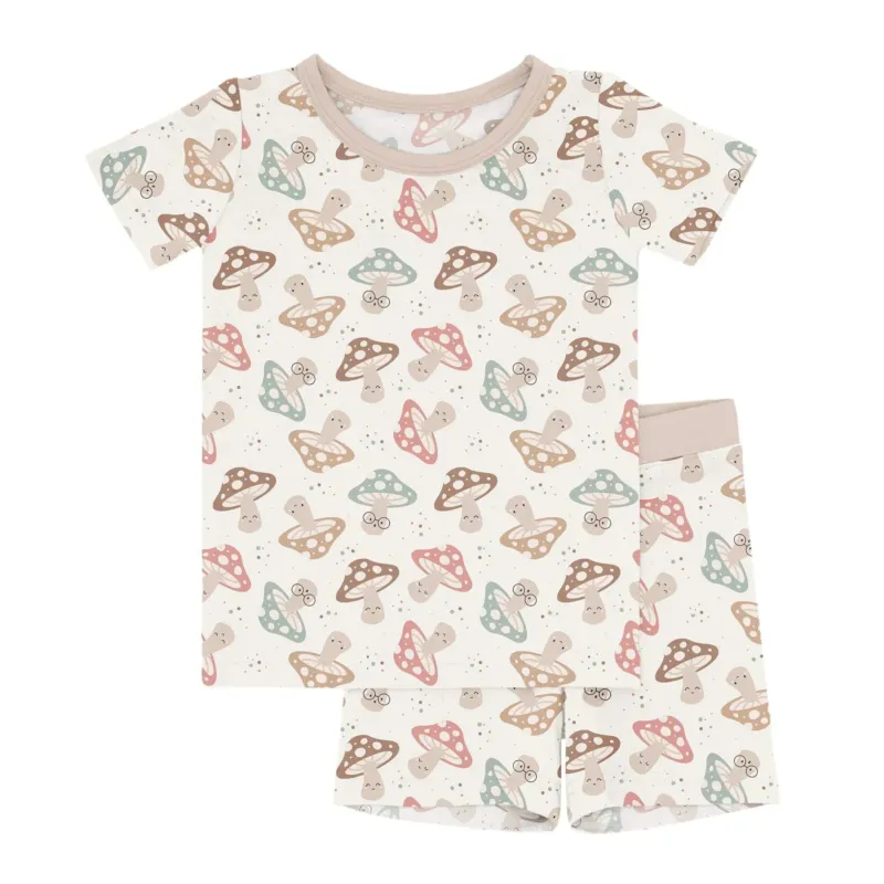 Brown Mushrooms Two Piece Short Sleeve Shorts Pajama Set , Brown Mushrooms Two Piece Short Sleeve Shorts Pajama Set - 12-18M