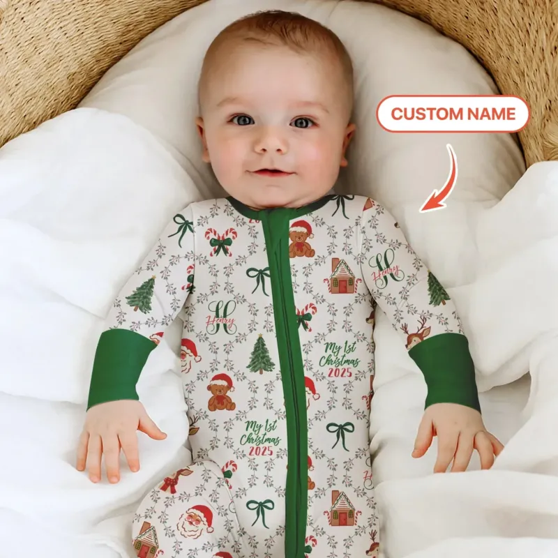 Custom name "Fancy Monogram Green Christmas 2025" Convertible Zippy , Custom name "Fancy Monogram Green Christmas 2025" Convertible Zippy - 0-3M